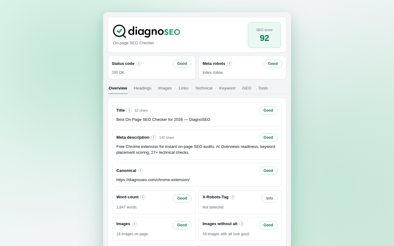 On-page SEO checker extension