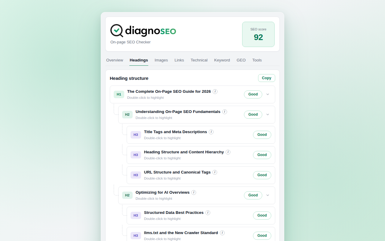SEO extension headings